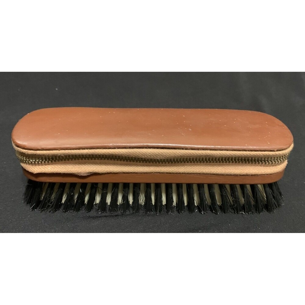 Clothes Shoe Brush Genuine Cowhide Leather Zipper Case with Comb & Screwdriver